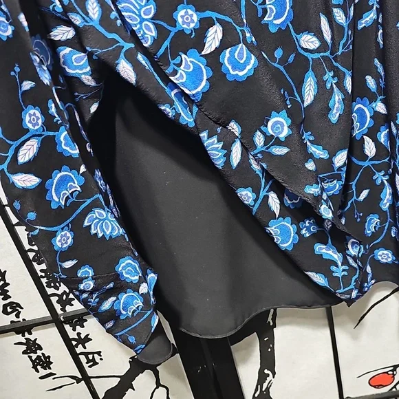 Rebecca Taylor Sleeveless Silk Black and Blue Floral Midi Dress Size 4 - Picture 6 of 8